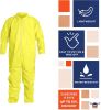 Disposable Hazmat Suits Medium. Pack of 5 Yellow Disposable Coveralls. 82 gsm Polyethylene Polypropylene Protective Suits. Painters Suit with Open Cut