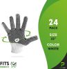 Pack of 24 String Knit Gloves 10" with Single Side Dots. Safety White Cotton Work Gloves for Men & Women. Protection Hand Grip with PVC Black Dot Coat