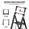 DATION 3 Step Ladder;  Retractable Handgrip Folding Step Stool with Anti-Slip Wide Pedal;  Aluminum Stool Ladders 3 Steps;  300lbs Safety Household La