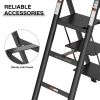 DATION 3 Step Ladder;  Retractable Handgrip Folding Step Stool with Anti-Slip Wide Pedal;  Aluminum Stool Ladders 3 Steps;  300lbs Safety Household La