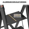 DATION 3 Step Ladder;  Retractable Handgrip Folding Step Stool with Anti-Slip Wide Pedal;  Aluminum Stool Ladders 3 Steps;  300lbs Safety Household La