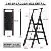 DATION 3 Step Ladder;  Retractable Handgrip Folding Step Stool with Anti-Slip Wide Pedal;  Aluminum Stool Ladders 3 Steps;  300lbs Safety Household La